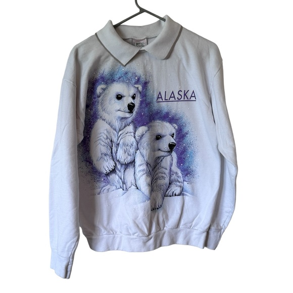 Vintage Grits 90s Alaska Polar Bears Sweatshirt Collared - Picture 1 of 7